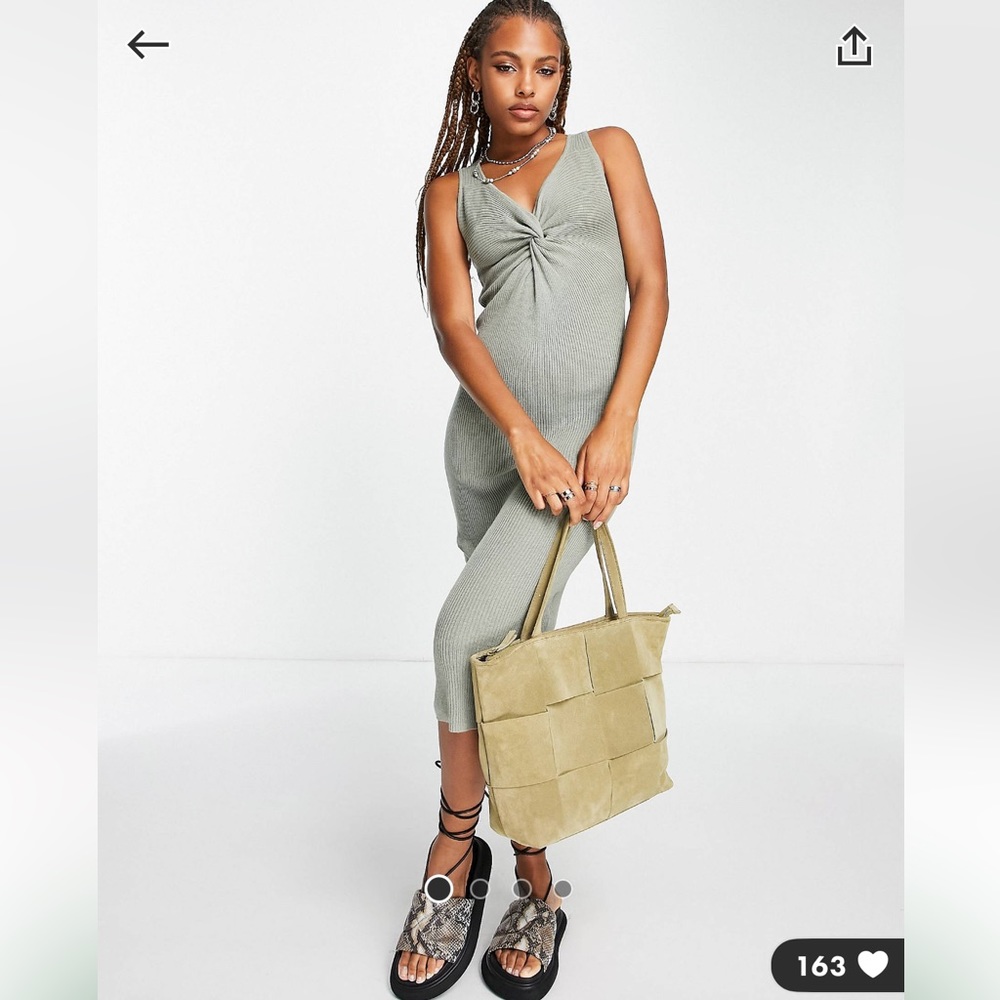 ASOS Twist Front Knit Dress in Olive Green / Gray Color Size XS Stretch Maternit